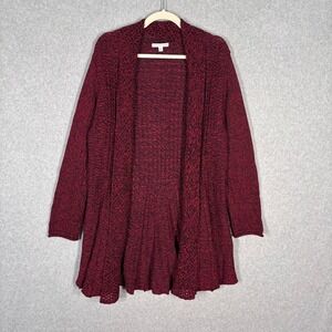Notations Cardigan‎ Duster Sweater XL Red Black Open Chunky Knit Crochet Marled